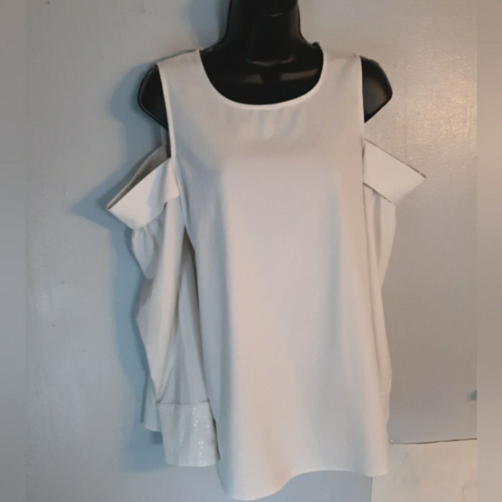 KENSIE Womens White Cold Shoulder Long Sleeve Jewel Tunic Top